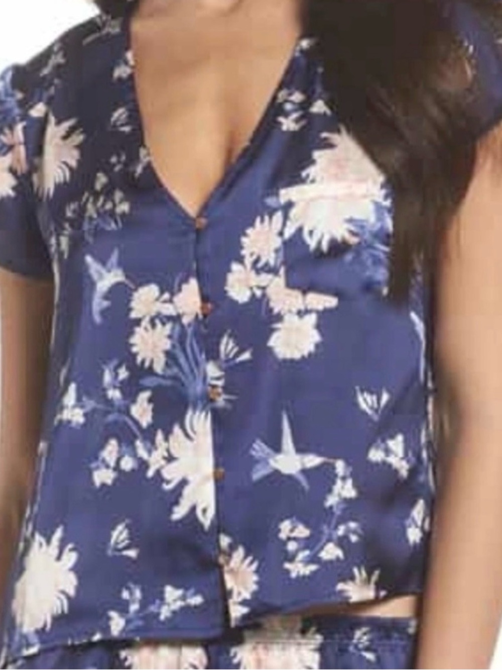 FREE Chelsea28 Navy Blue Floral Satin Pajama Top